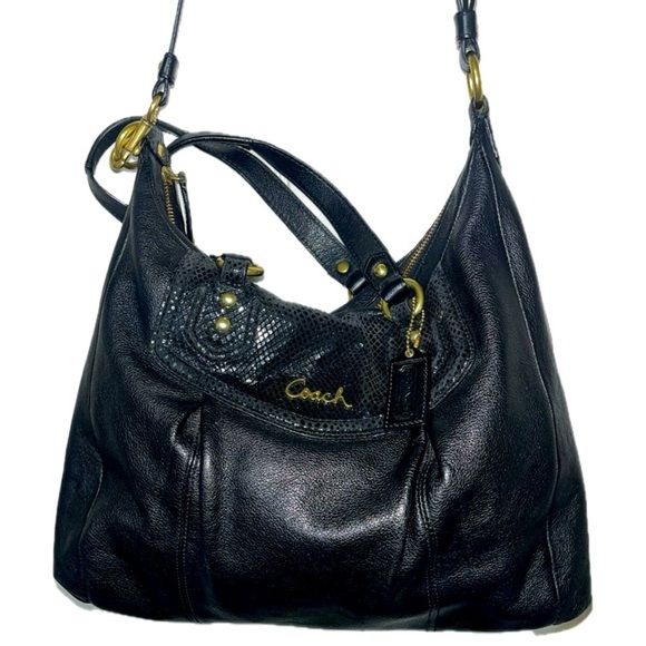COACH Ashley Black Leather Python Trim Purse Shoulder Hobo Handbag F20104 - Picture 8 of 16